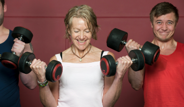 Image of three people exercising with dumbbells 